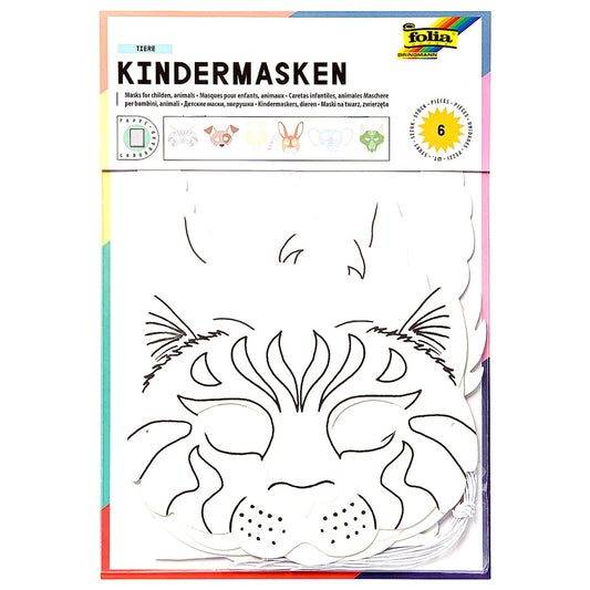 folia 23209 - Kindermasken Tiere aus Pappe Motive sortiert 6 Stück weiß selbst
