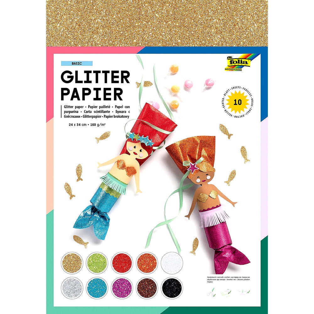 folia 880409 - Glitterpapier BASIC 24 x 34 cm 10 Bogen 10 glitzernden Farben