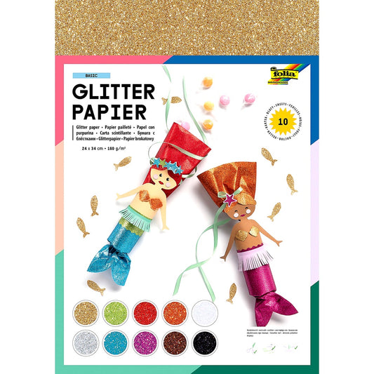 folia 880409 - Glitterpapier BASIC 24 x 34 cm 10 Bogen 10 glitzernden Farben