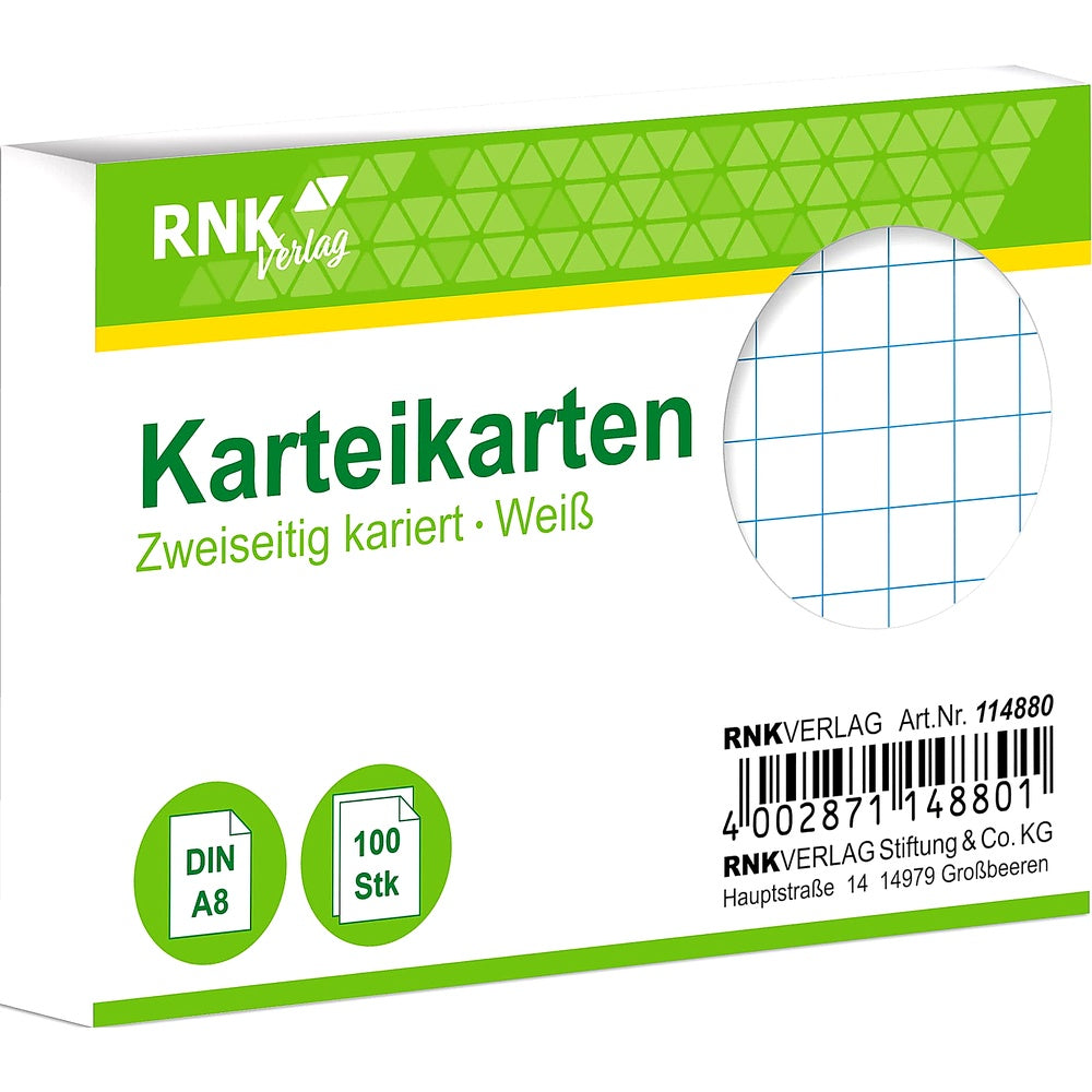RNK Karteikarten liniert 5mm DIN A8 100 Karten Notizen Lernen