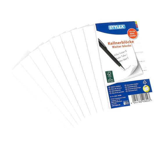 Stylex Kellnerblöcke Gastronomieblock 10er pack je 50 Blatt 7x15cm