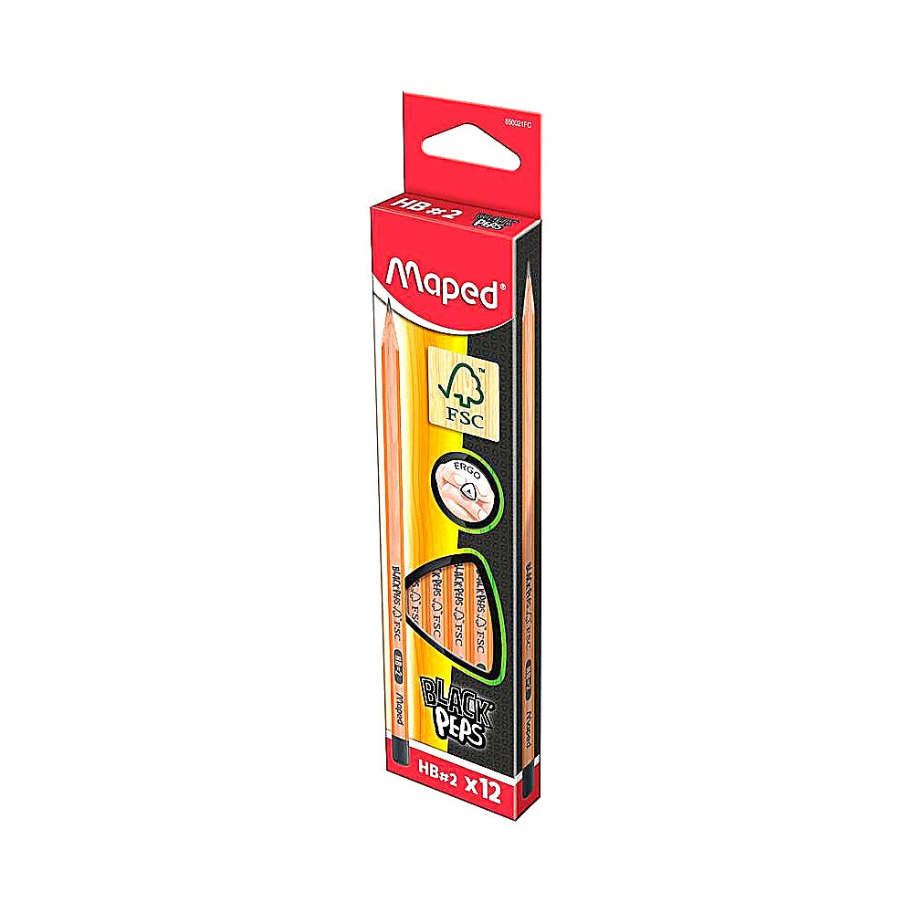 Maped 850021 Black Peps Graphitstifte HB 12er Pack Dreikant Bleistifte Schule