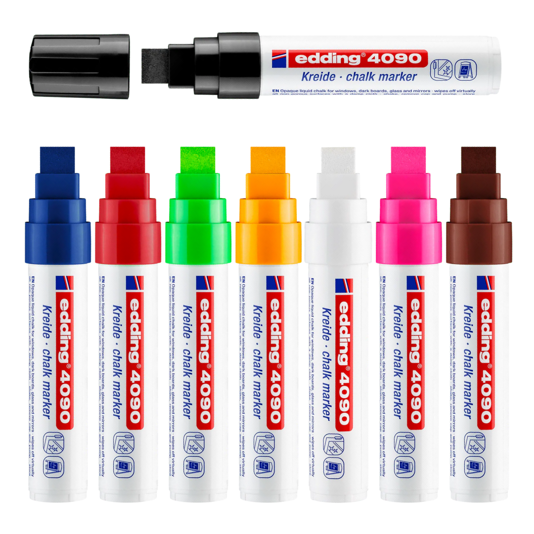 Edding 4090 Kreidemarker, Keilspitze 4–15mm, abwischbar, Fenster & Tafel