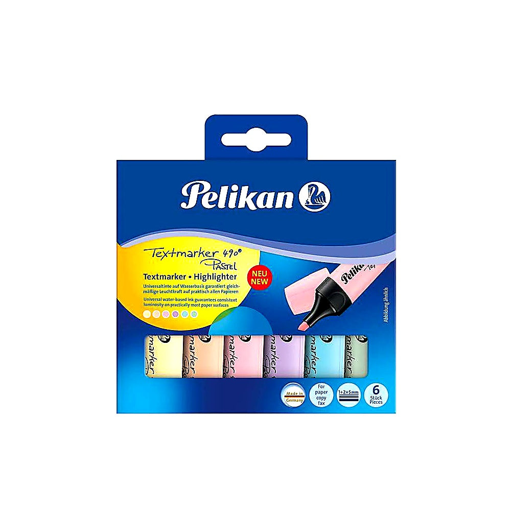 Pelikan Textmarker 490 Pastell 6er Set farbig sortiert Marker Schule Büro