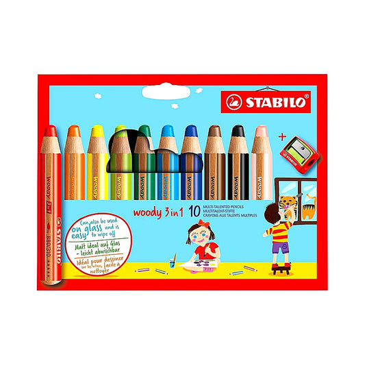 STABILO woody 3in1 10er Set verschiedene Farben mit Spitzer Farbstifte Set