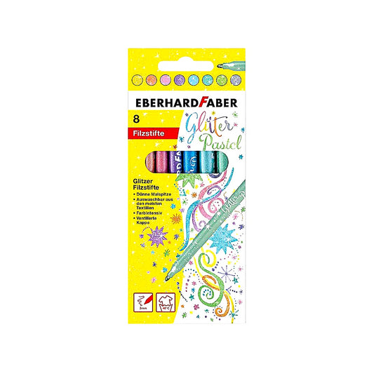 Eberhard Faber 551009 Glitzer Filzstifte Pastell, 8 Stifte, dünne Spitze