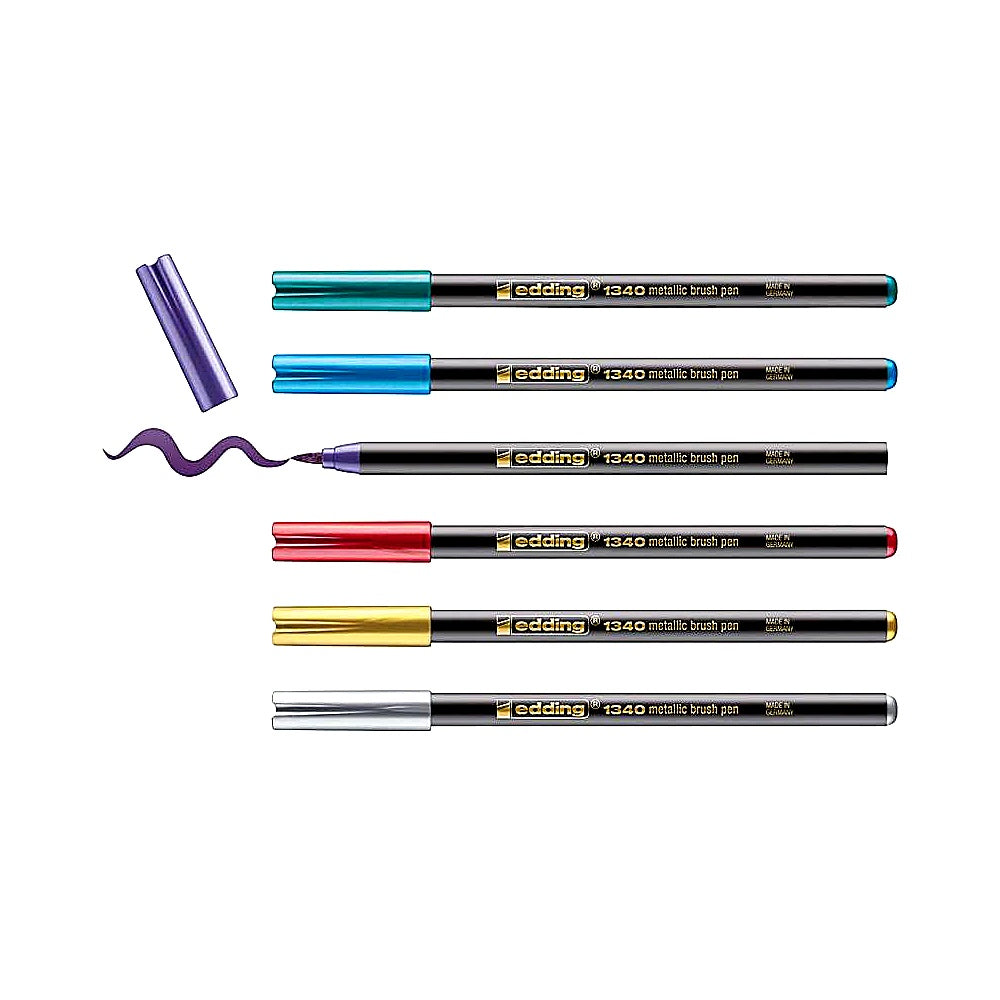 Edding Set 1340 Metallic Pinselstift 6er, Metallic Marker flexibel, 1-6mm