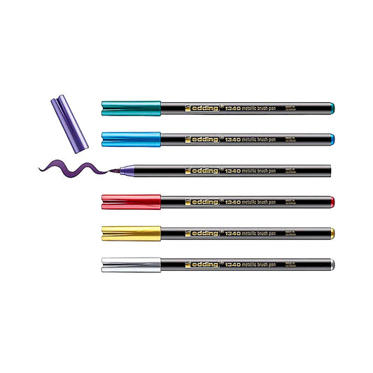 Edding Set 1340 Metallic Pinselstift 6er, Metallic Marker flexibel, 1-6mm