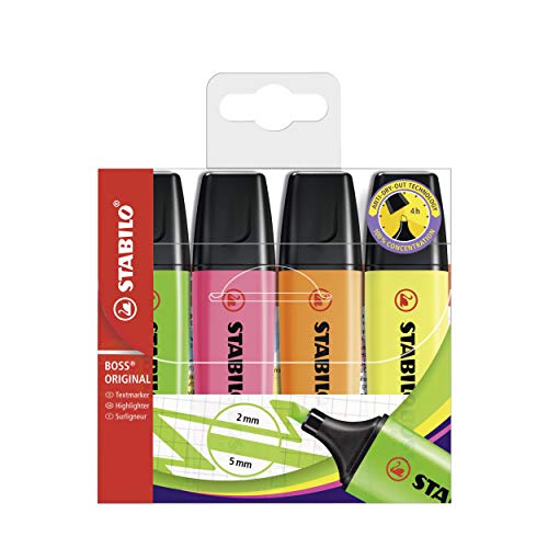 STABILO BOSS ORIGINAL 4er Set gelb orange grün pink Textmarker