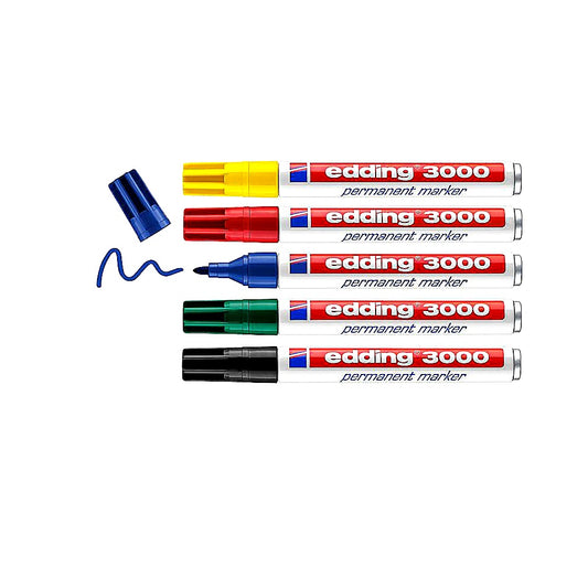 Edding Set 3000 Permanentmarker 5er, schwarz, blau, rot, grün, gelb, wasserfest