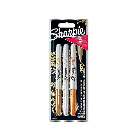 Sharpie Metallic Permanentmarker feine Spitze Gold Silber Bronze 3 Stück