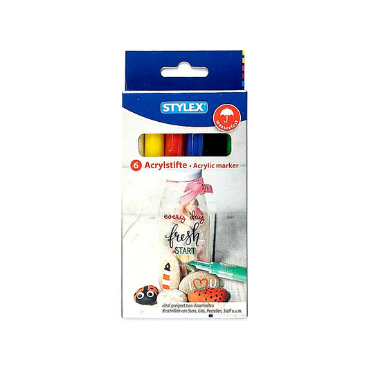 Stylex Acrylstifte 6 Stück bunt Deckkraft für Stein Glas Stoff