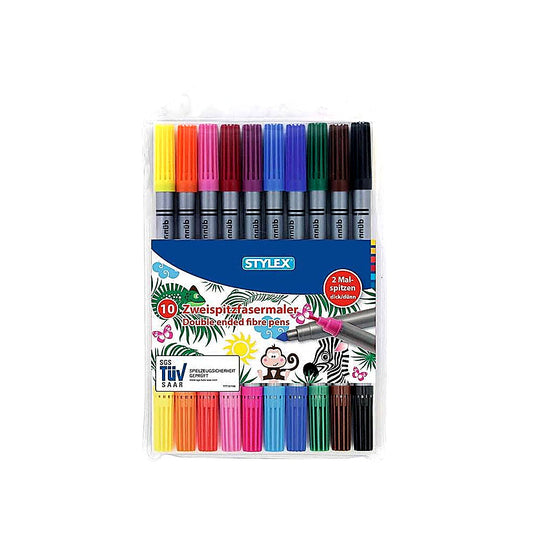 Stylex Zweispitz Fasermalstifte 10er Etui dick dünn 10 Farben