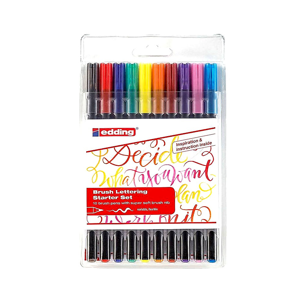 Edding Set 1340 Pinselstift 10er, bunte Farben, flexible Spitze, Malen & Lettering