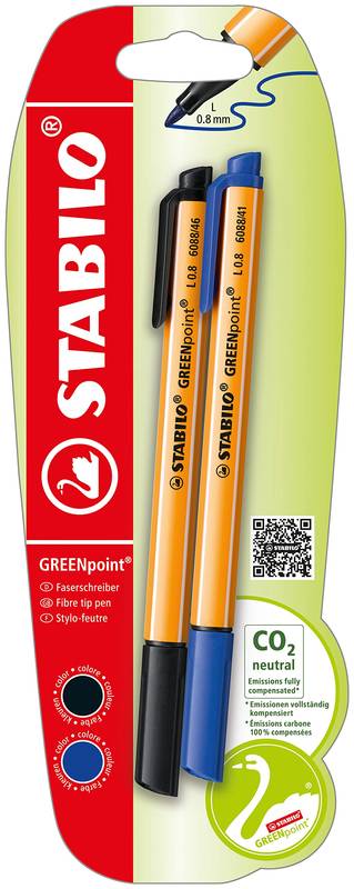 STABILO Filzschreiber GREENpoint 2er Set blau schwarz