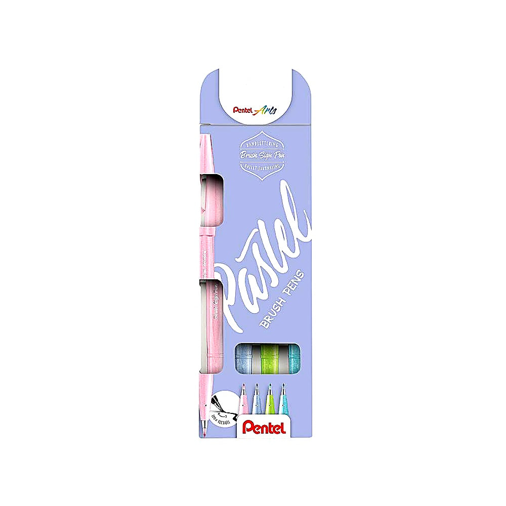 Pentel Brush Sign Pen Set 4er Pinselstift für Handlettering Basteln Schule