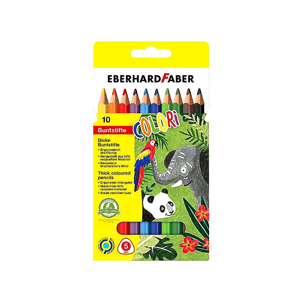 Eberhard Faber 511409 Buntstifte Set Colori, 10 Jumbo Buntstifte, Dreikantform