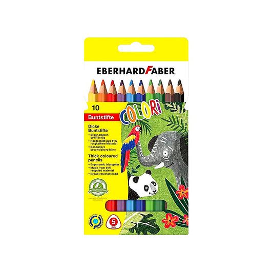 Eberhard Faber 511409 Buntstifte Set Colori, 10 Jumbo Buntstifte, Dreikantform