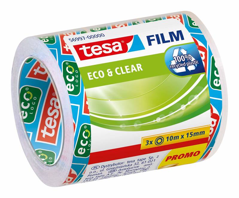Tesa Eco & Clear Klebeband 10m x 15mm 3 Rollen durchsichtig umweltfreundlich