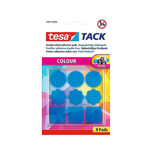 tesa Tack Klebepunkte Blau – 9 doppelseitige Klebepads