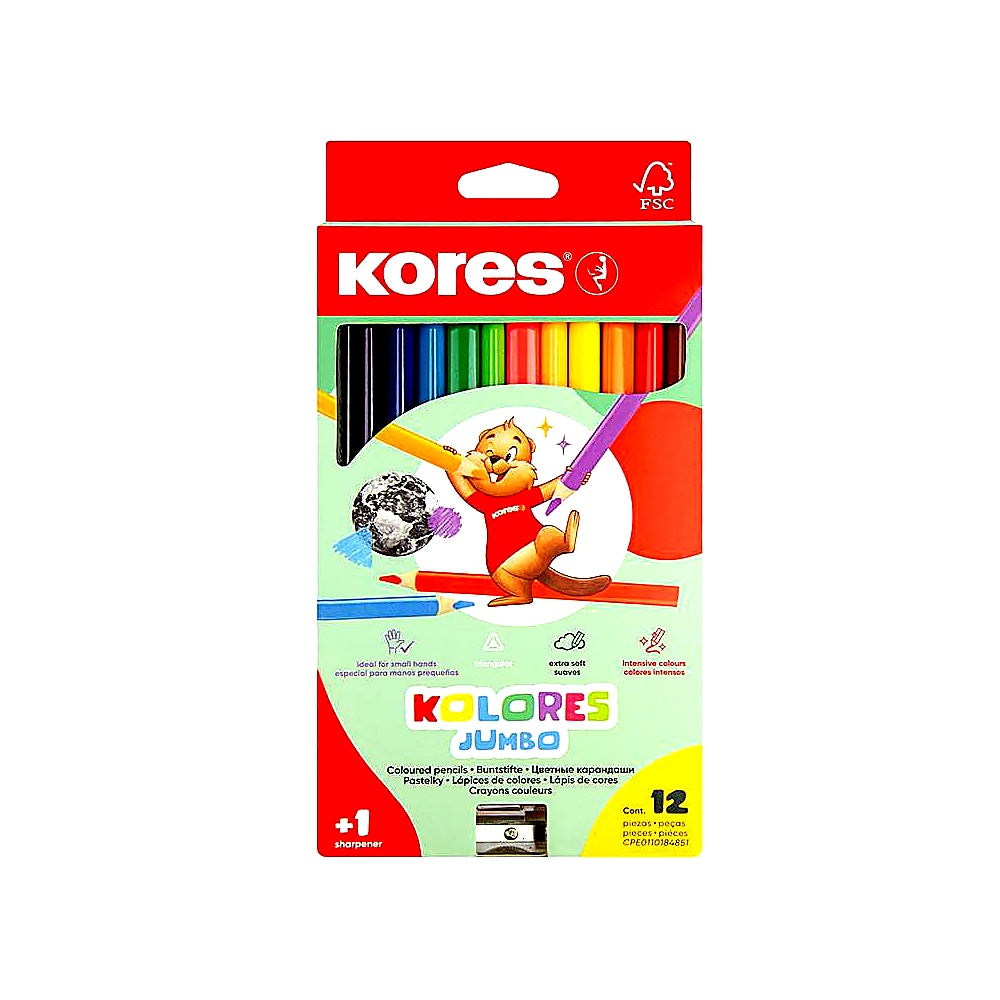 Kores Jumbo Farbstifte 12 Farben dicke weiche Mine dreieckig Spitzer
