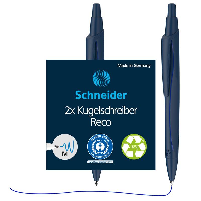 Schneider Reco Kugelschreiber Blau 2 Stück Nachfüllbar