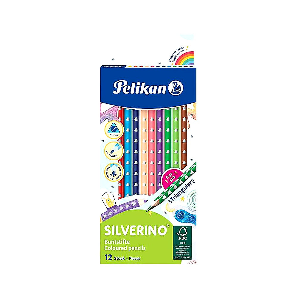 Pelikan Buntstifte Silverino 12 Stück Dreieckig bunte Farben Schule Basteln