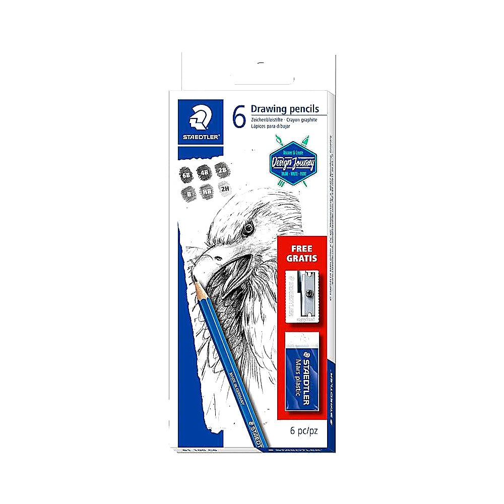 Staedtler Mars Lumograph Zeichenbleistift Set 6er mit Radierer Spitzer Künstler