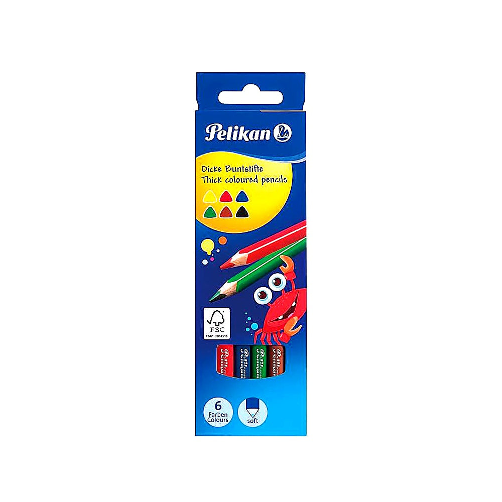 Pelikan Buntstifte 6er Dreieckig Dick Soft weiche Mine für Kinder Vorschule