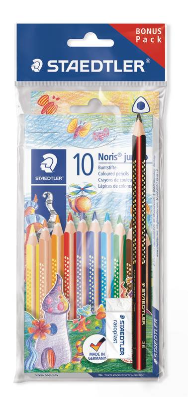 STAEDTLER Jumbo Buntstifte Noris Club 10er Set ABS Dreikant Radierer kindgerecht