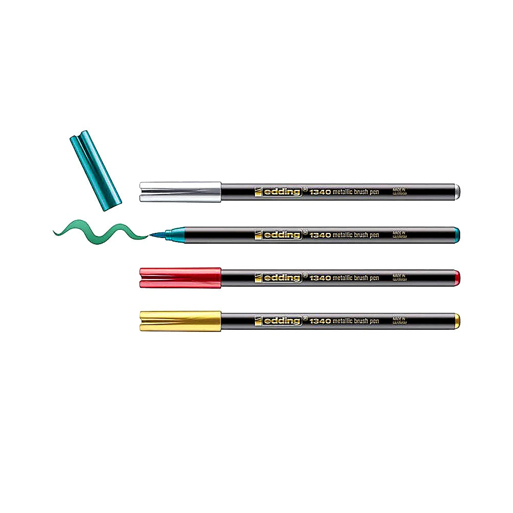 Edding Set 1340 Metallic Pinselstift Weihnachten 4er, metallic Marker, 1-6mm