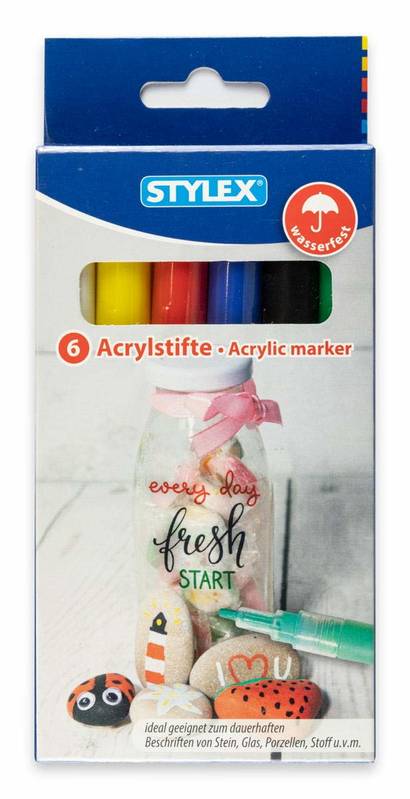 Stylex Acrylstifte 6 Stück bunt Deckkraft für Stein Glas Stoff