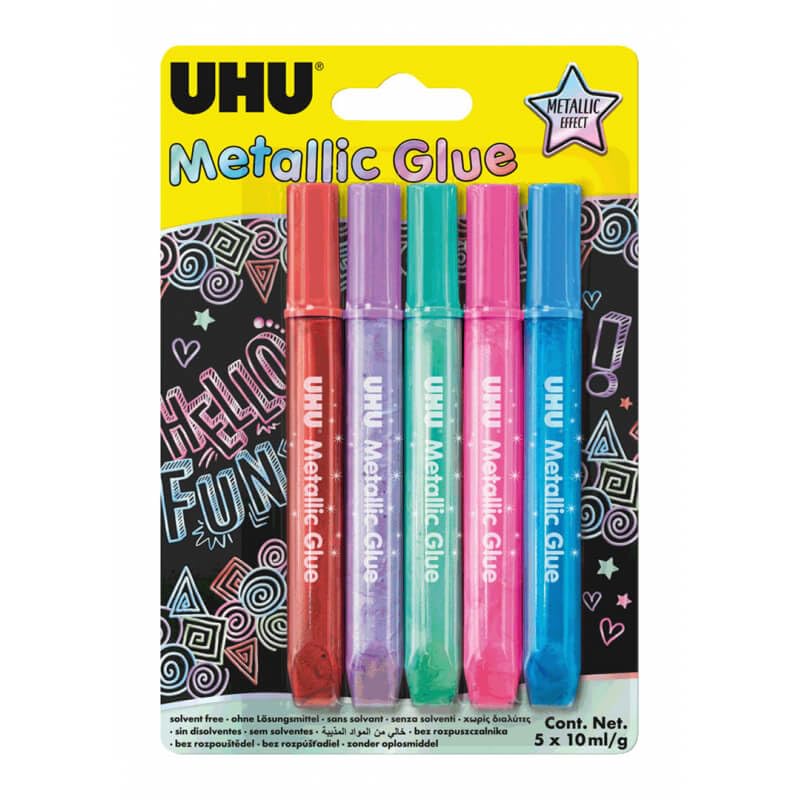 UHU Metallic Glue 5x10ml Glitzerkleber Metallic Basteln Schule