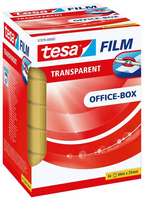 Tesa Transparent Klebeband 66m x 25mm 6 Rollen durchsichtiges Klebeband