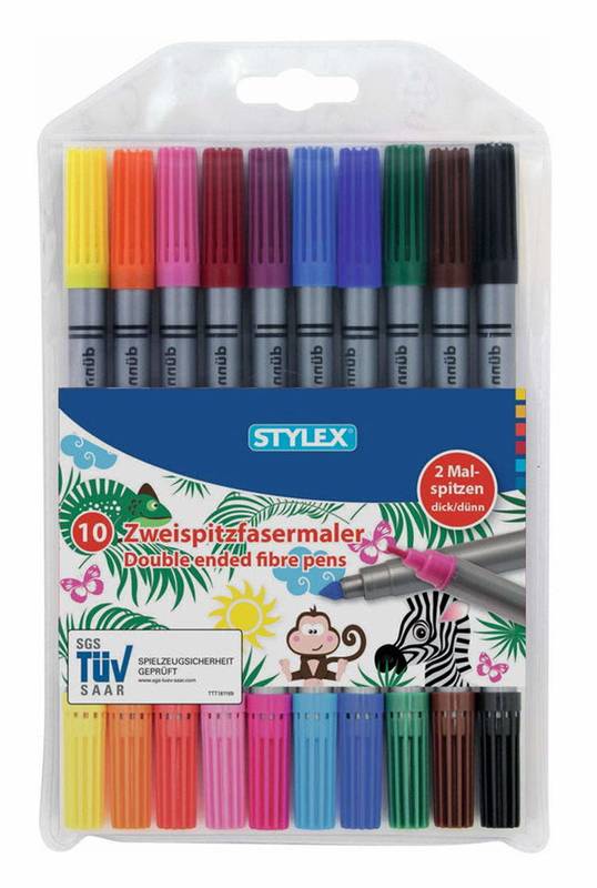 Stylex Zweispitz Fasermalstifte 10er Etui dick dünn 10 Farben